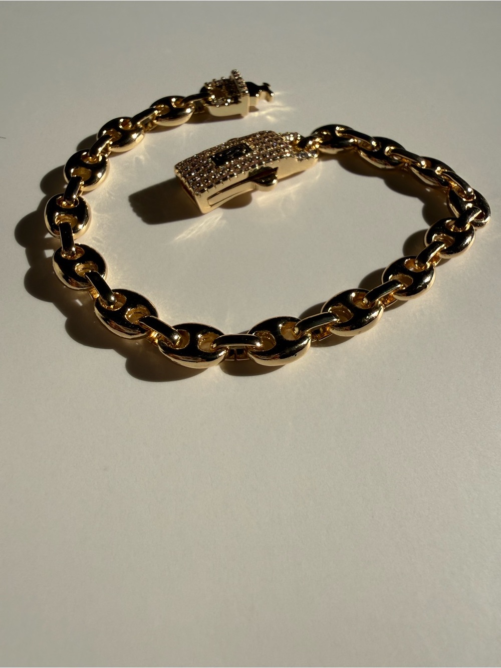 Gold Link Chain Bracelet with Pavé Clasp - Women Jewelry